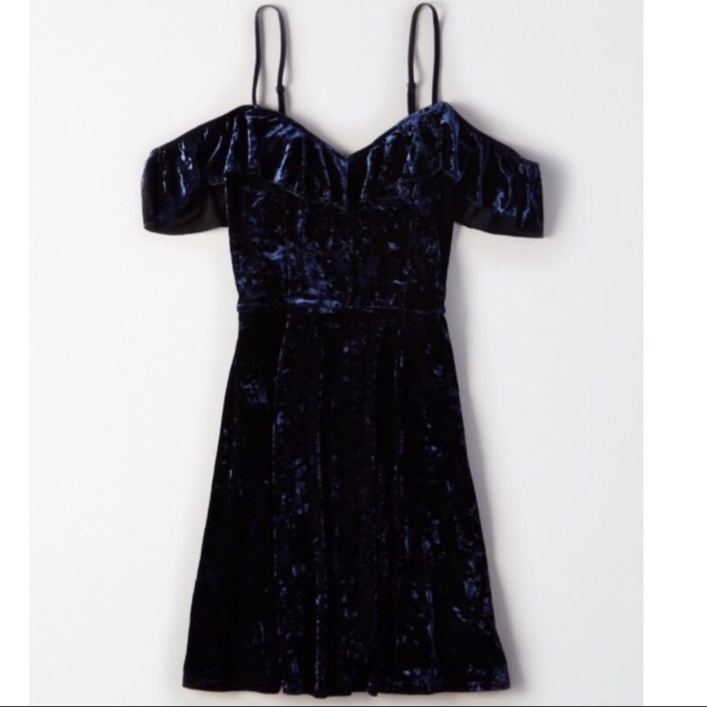 American Eagle Crushed Velvet Ruffle Mini Dress